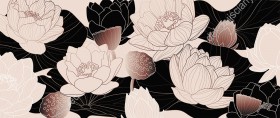 Wzornik tapety, nowoczesne kwiaty w kolorze jasnobeżowym i czarnym.