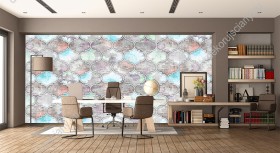 Wizualizacja tapety, kwiaty wkomponowane w antyczne wzory.